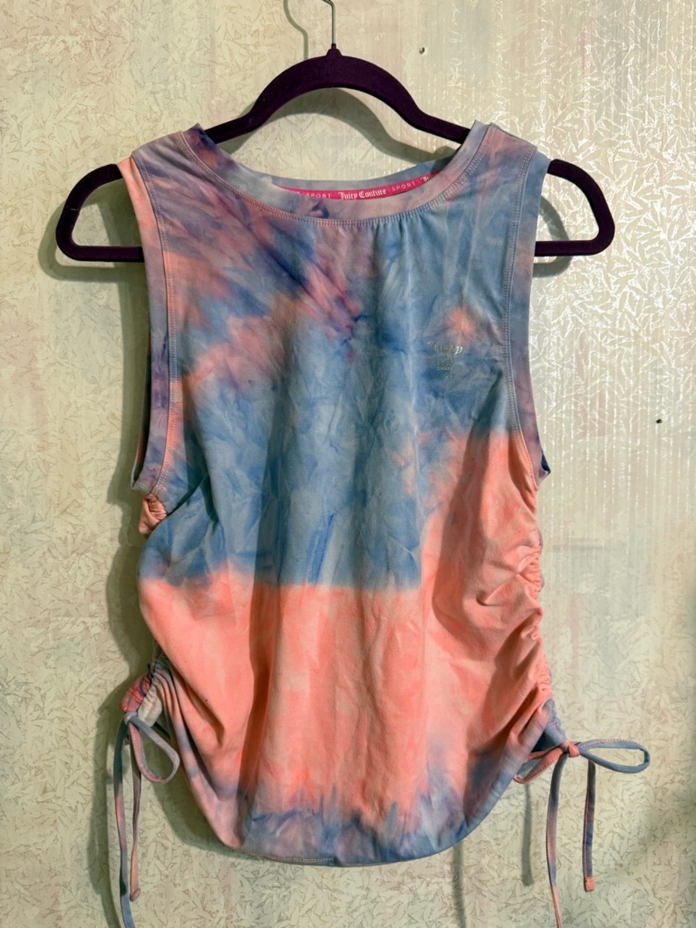 Juicy Couture Sport Pink & Blue Tie-Dye Ruched Tank, Adjustable Sides. Sz‎ Small